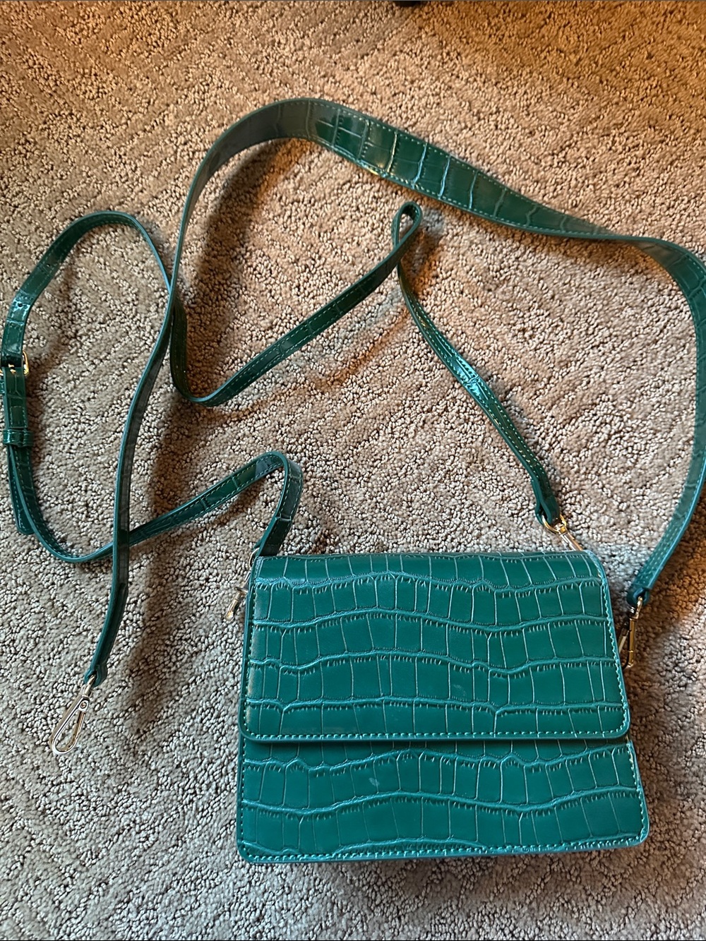 Green Croc-Embossed Crossbody Bag
